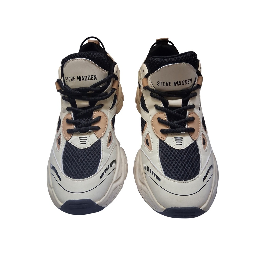 Steve Madden Clydie Womens Chunky Platform Sneakers Cream Tan Black Size 10M